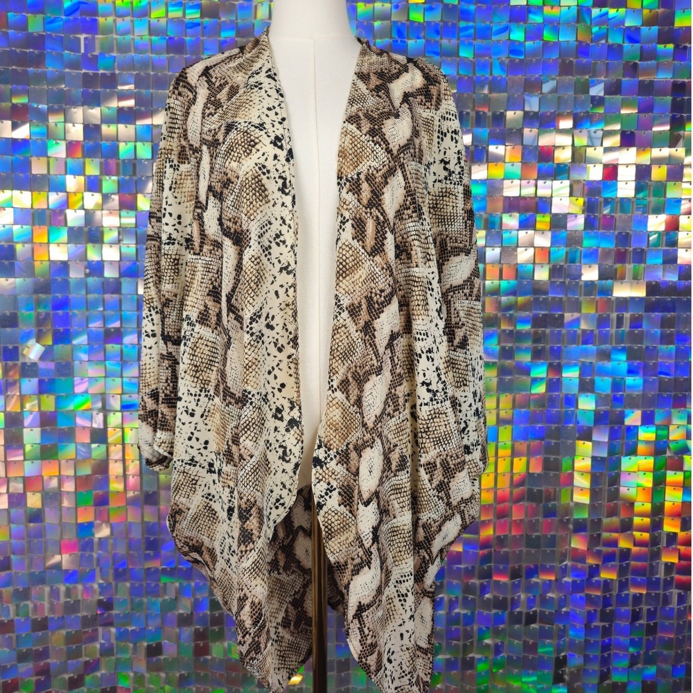 Adora Kimono Cardigan Womens Large Tan Snakeskin Print Excellent Open Front Wrap